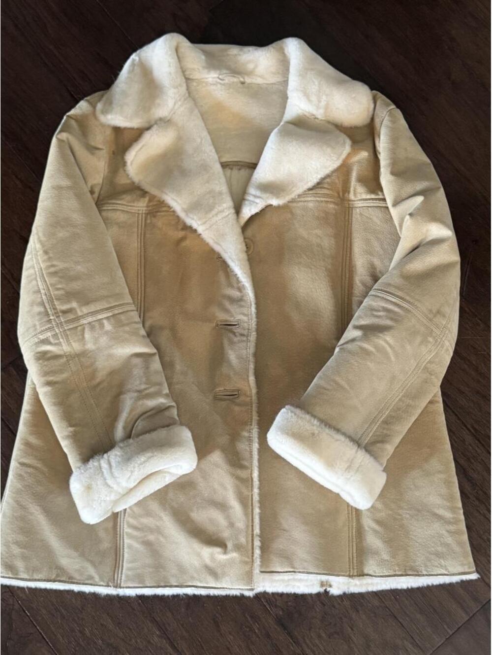 Vintage 90's W by Winlit Genuine Suede Shearling Coat XL Tan Cream